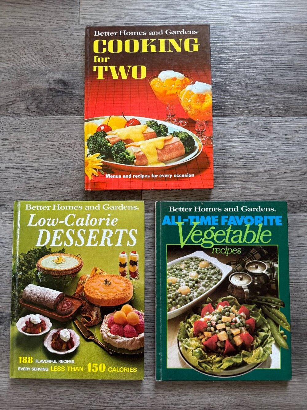 3 Vintage Better Homes and Gardens Cookbooks Veggies, Desserts, Cooking for Two